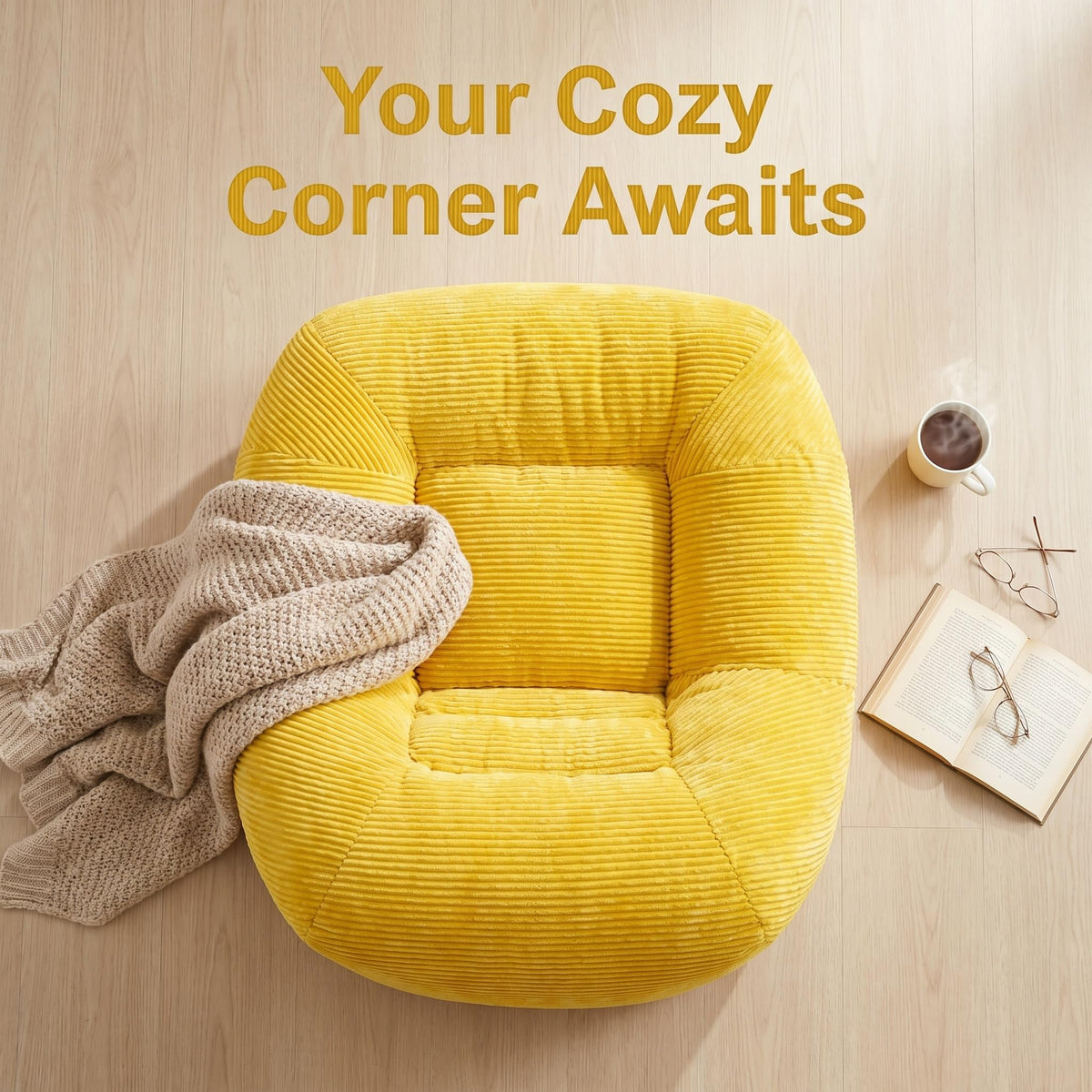 Oversized Corduroy Memory Foam Bean Bag Chair X347