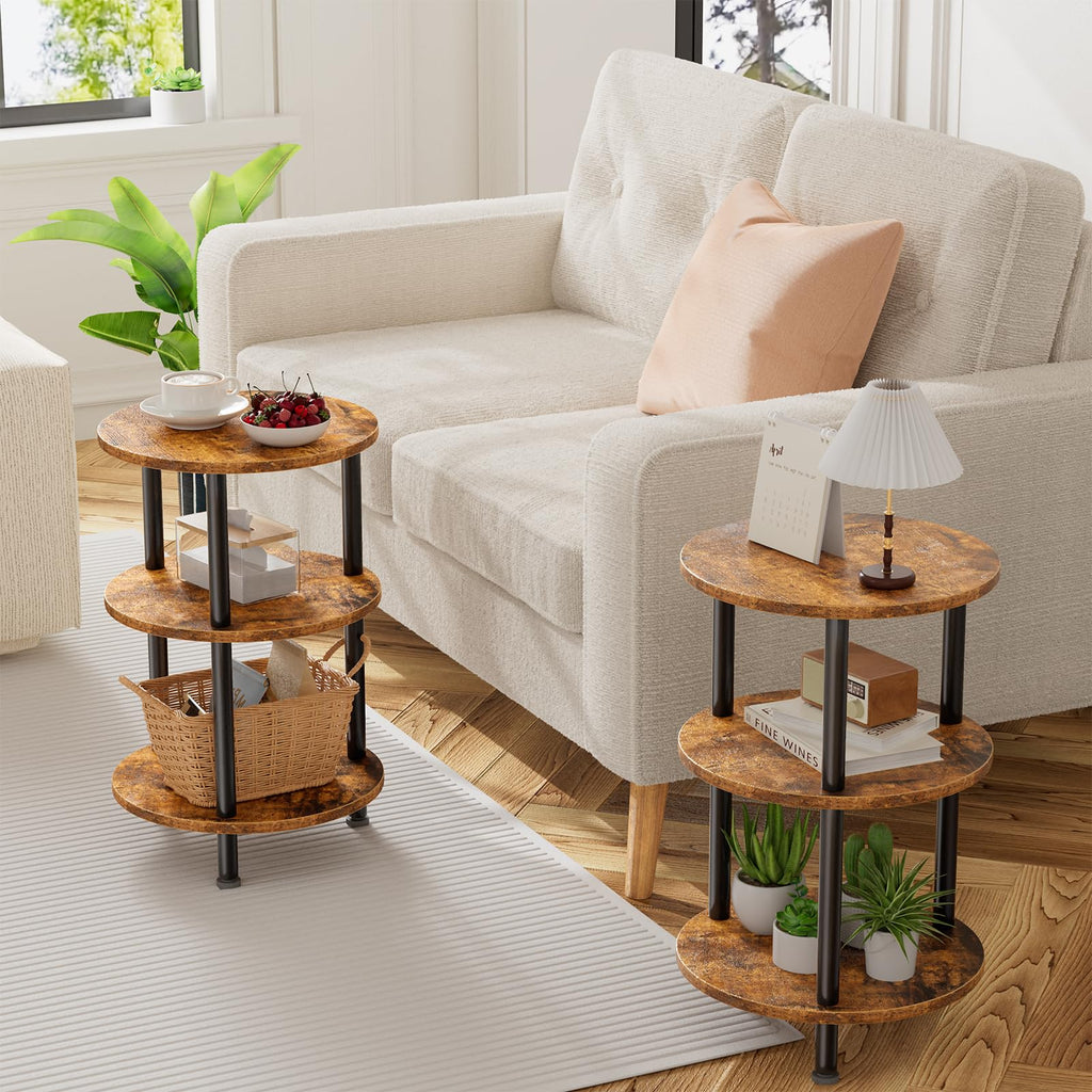 Rustic Brown 3 Tiers Round Side Table P14867