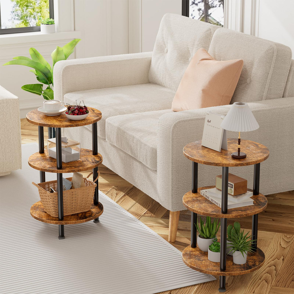Rustic Brown 3 Tiers Round Side Table P14867