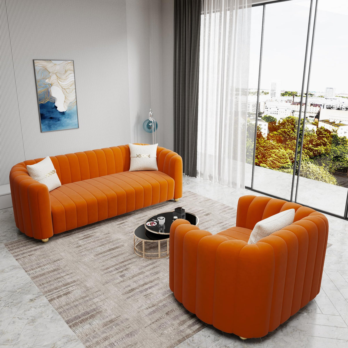 Orange Velvet 2-Piece Sofa B164632