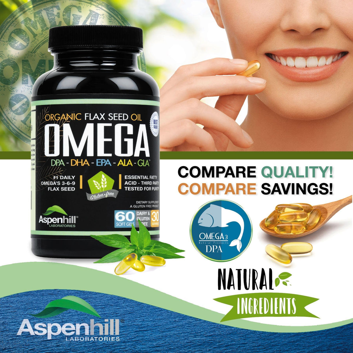 Wild Caught Omega 3 Fish Oil 2400 mg 60 SoftGels R1543