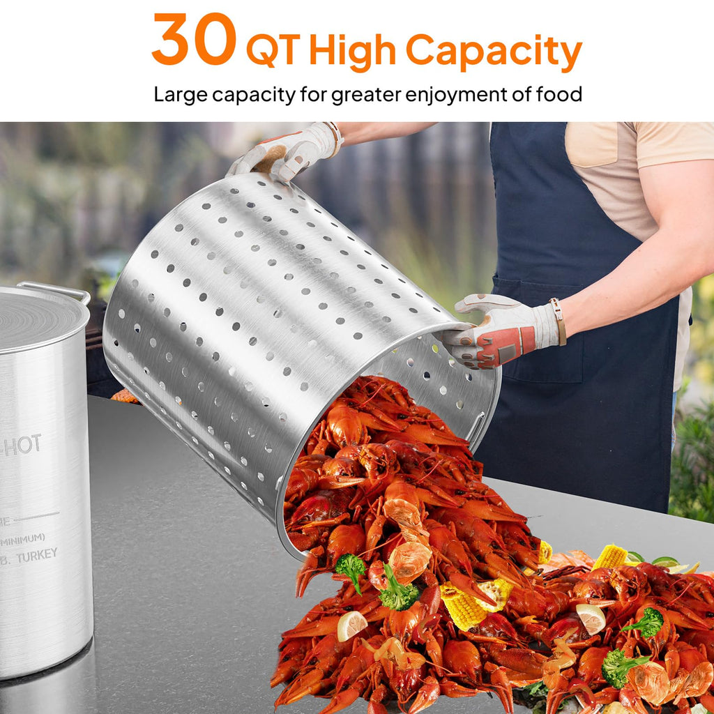 30QT Aluminum Turkey Fryer Pot & Seafood Boil Pot with Strainer Basket C824