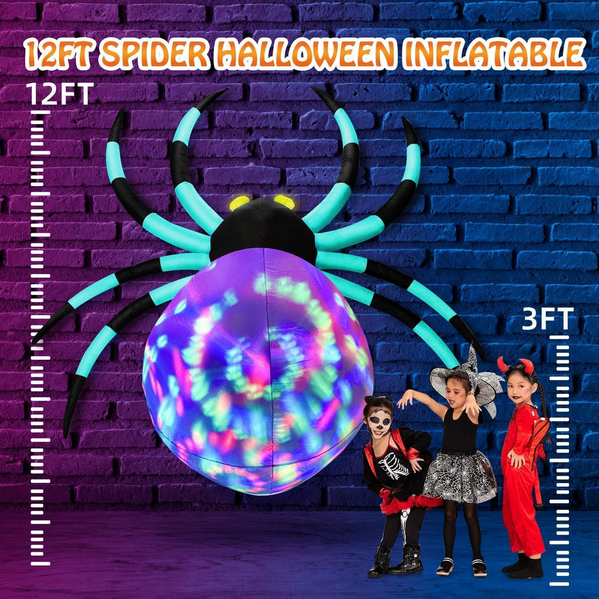 12Ft Halloween Inflatable Spider with 7-Color-Shifting Eyes E31382