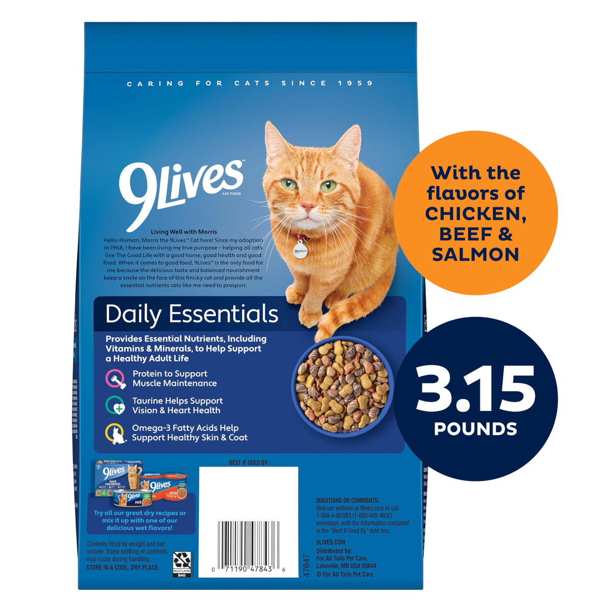 Chicken Beef Salmon Dry Cat Food 3.15 lb. Bag O968