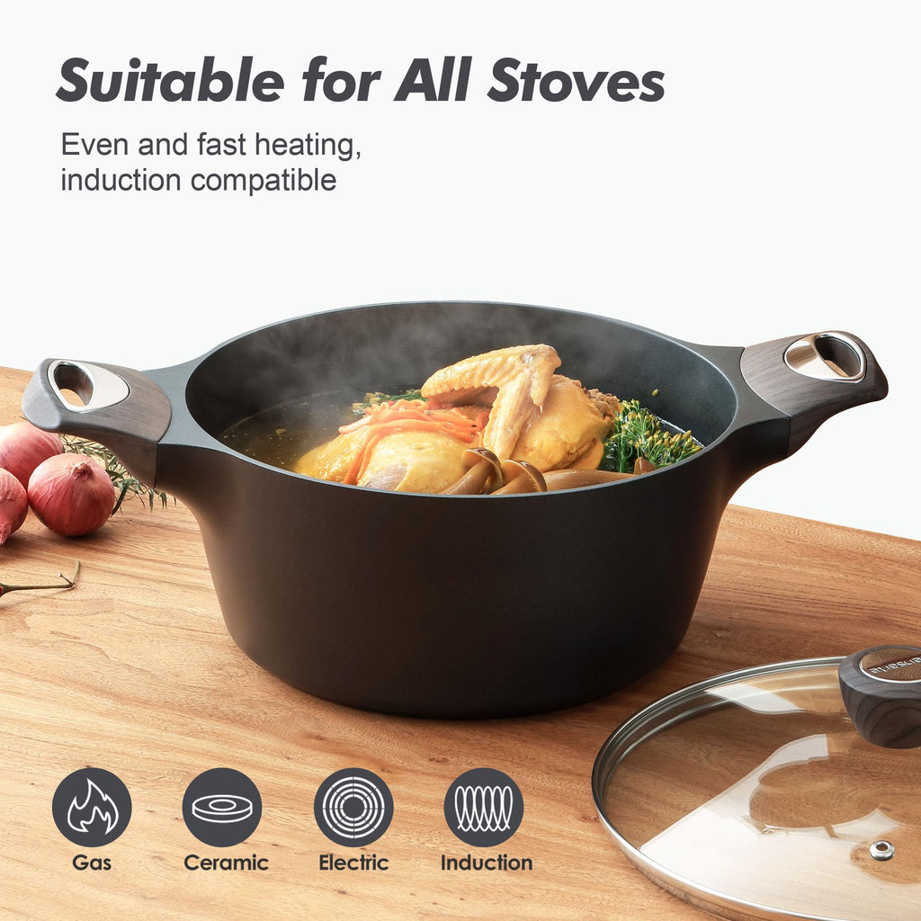 Nonstick Stock Pot with Lid 6.6 QT Black S77150
