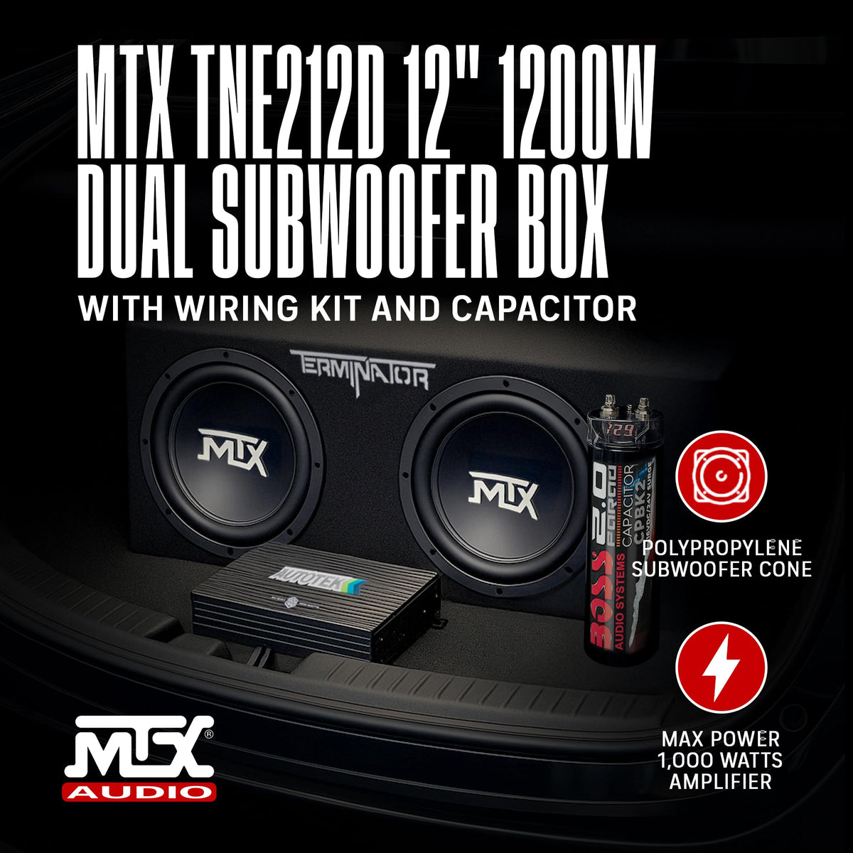 Dual 12" Subwoofer Box, Mono Amp, & Wiring Kit R19276