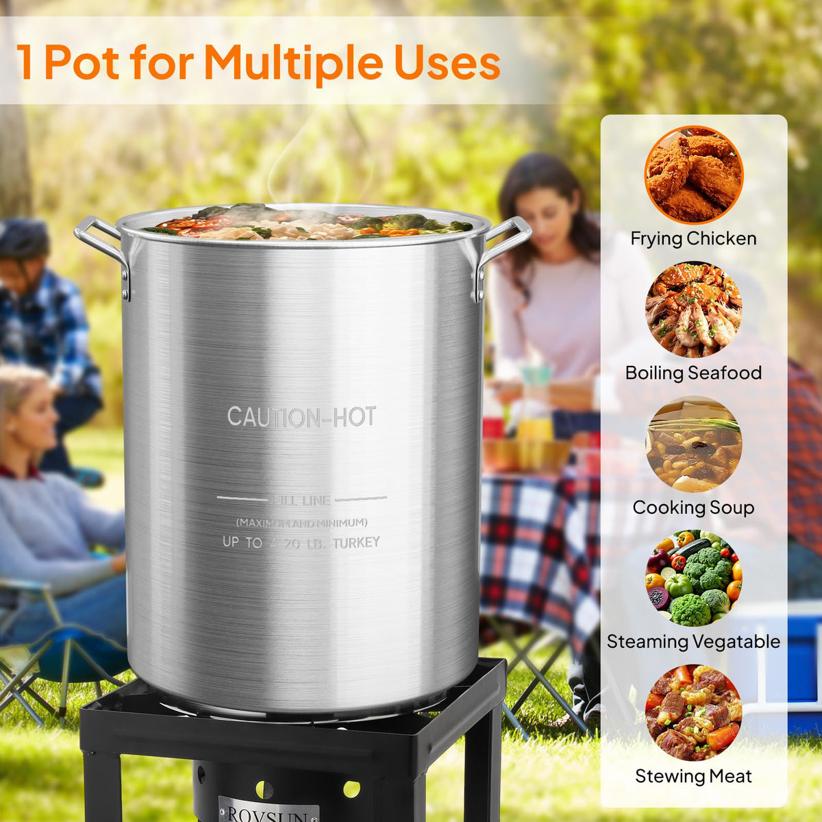30QT Aluminum Turkey Fryer Pot & Seafood Boil Pot with Strainer Basket C824