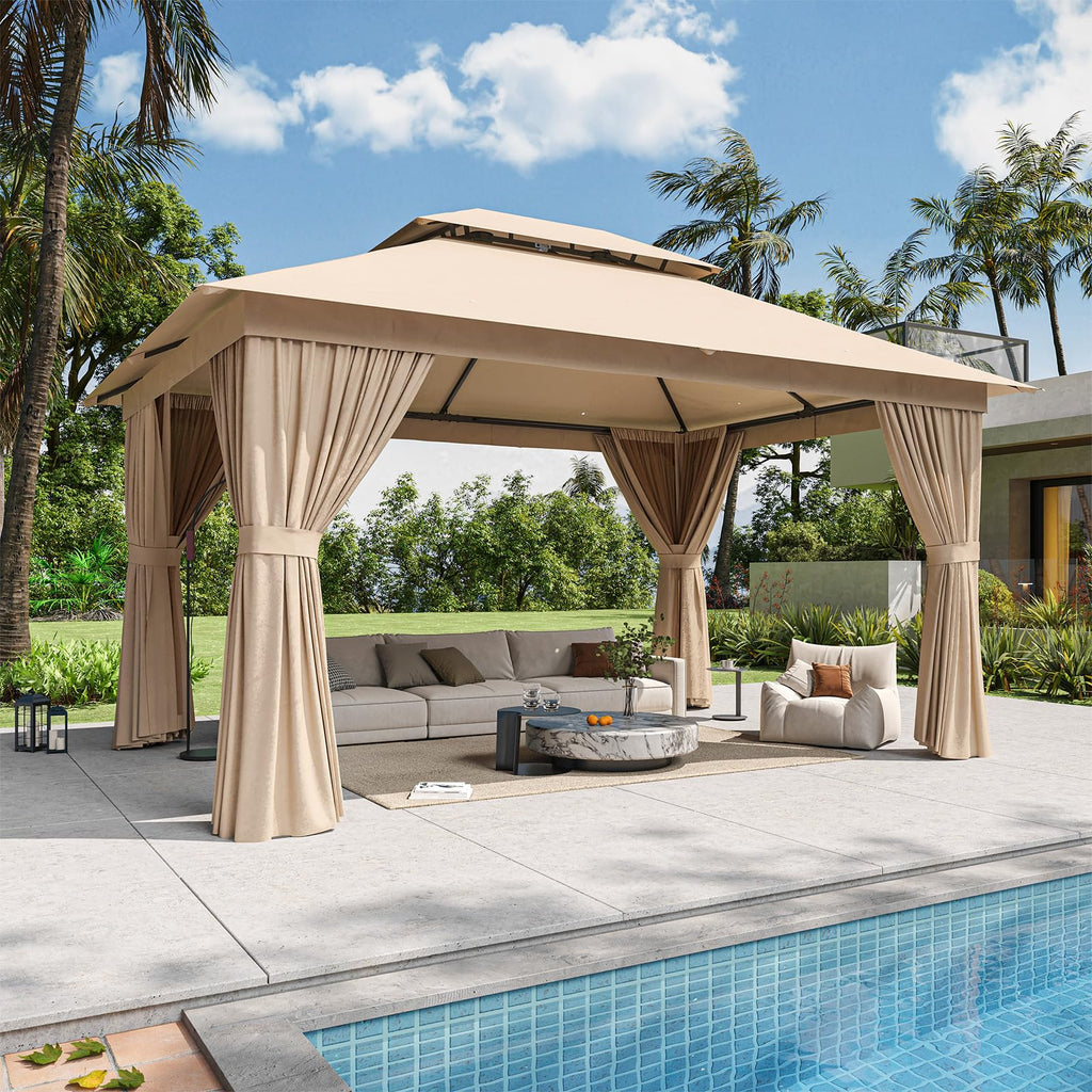 12'x10' Beige Metal Gazebo S1426