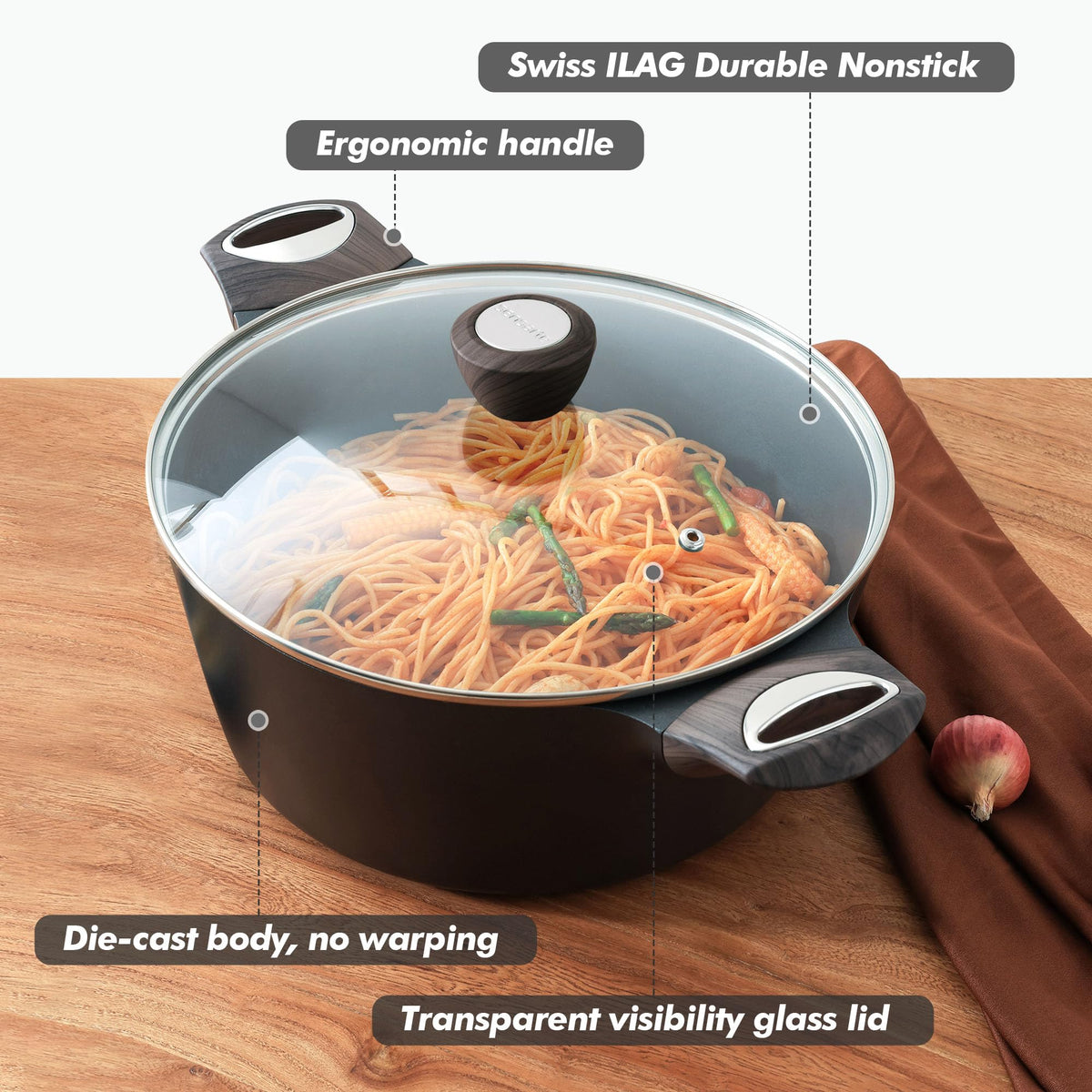 Nonstick Stock Pot with Lid 6.6 QT Black S77150