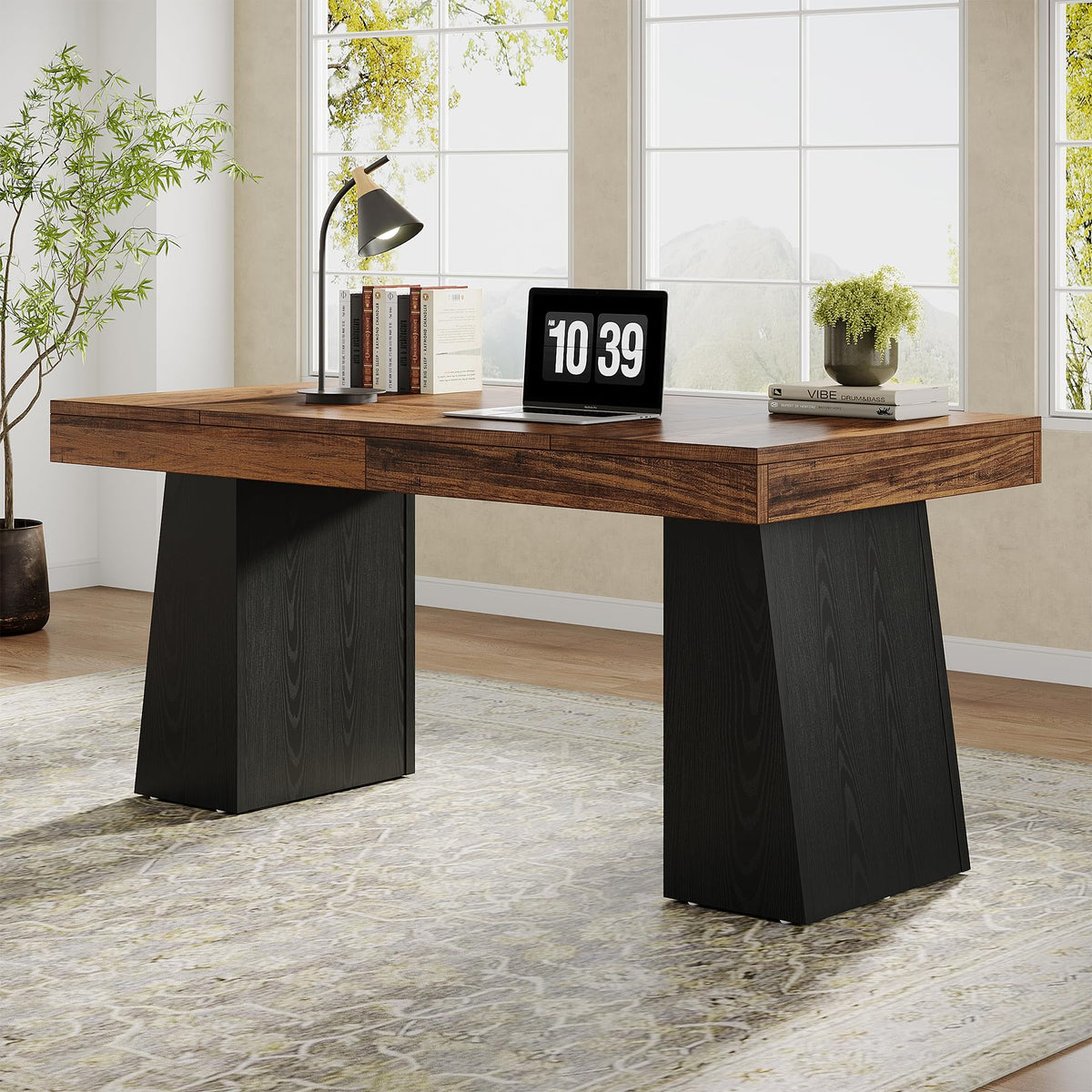 55" Wooden Office Desk with Double Pedestal X7441