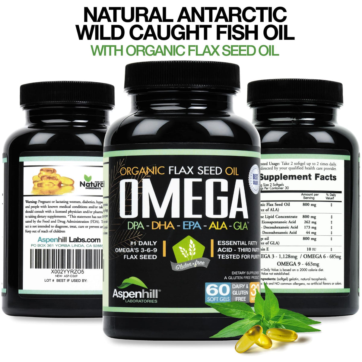 Wild Caught Omega 3 Fish Oil 2400 mg 60 SoftGels R1543