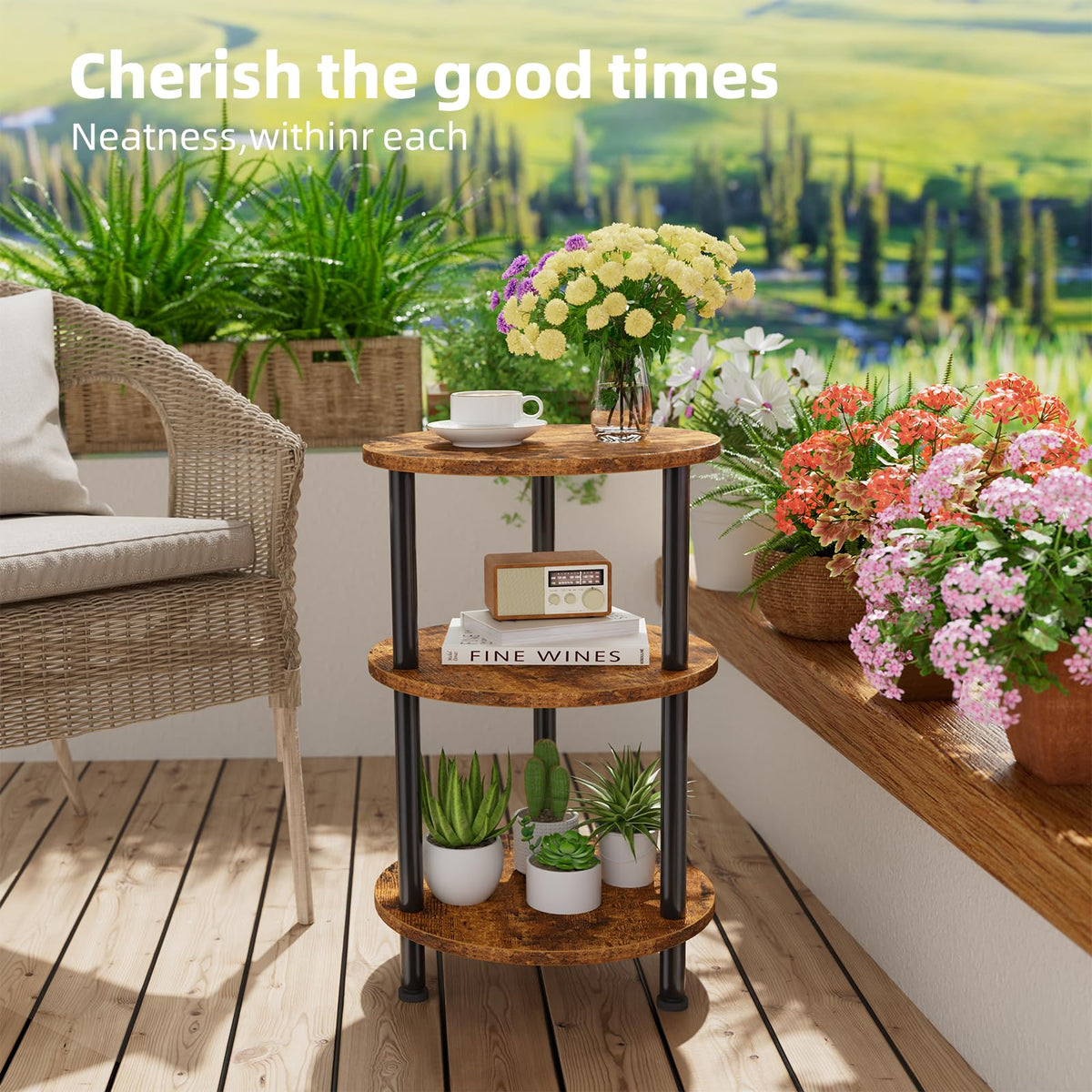 Rustic Brown 3 Tiers Round Side Table P14867