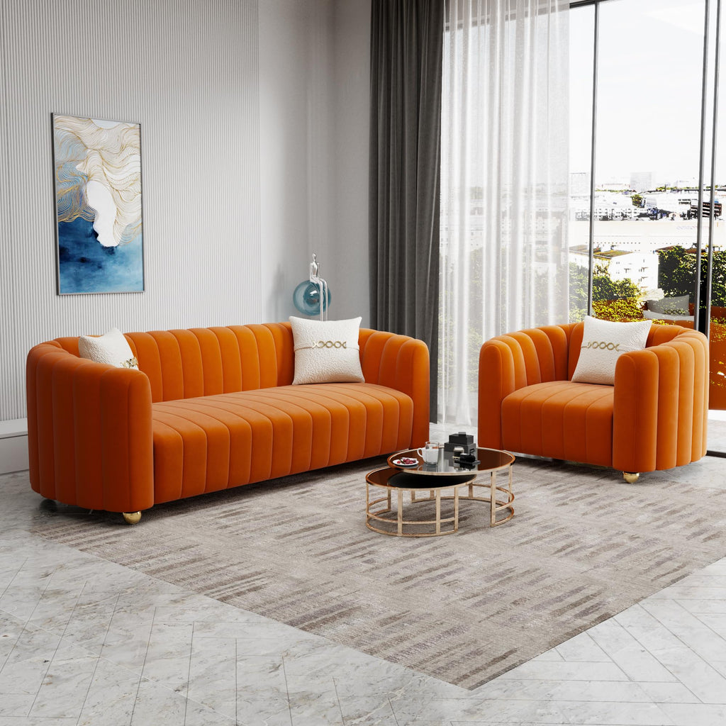Orange Velvet 2-Piece Sofa B164632