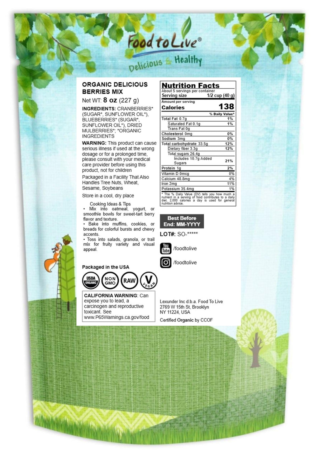 Organic Dried Berries Mix, 8 Ounces K6452