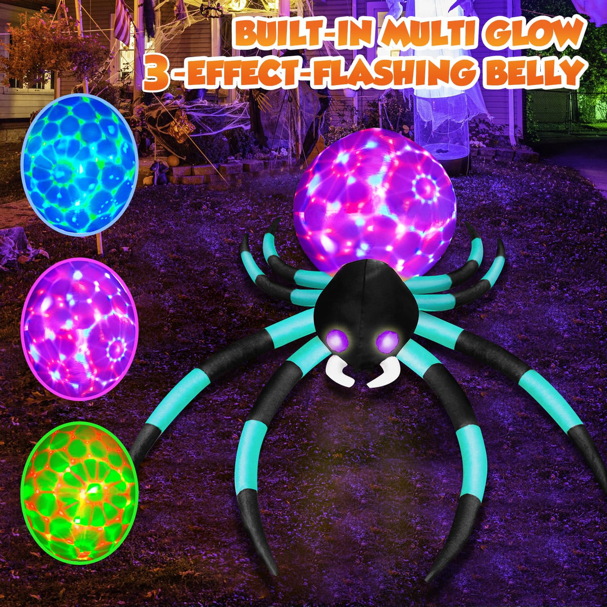 12Ft Halloween Inflatable Spider with 7-Color-Shifting Eyes E31382