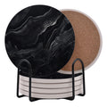 Black Marble Ceramic Coasters Set of 6 with Metal Stand D2763
