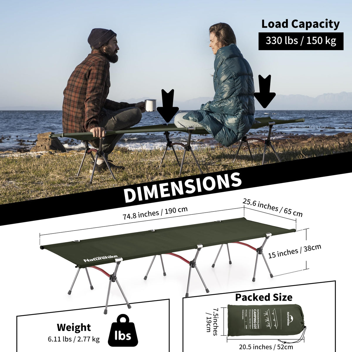 Height Adjustable Ultralight Folding Camping Cot N84434
