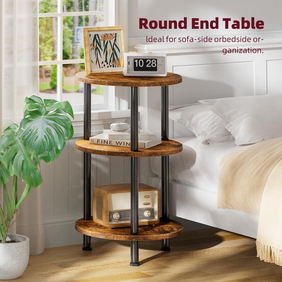 Rustic Brown 3 Tiers Round Side Table P14867