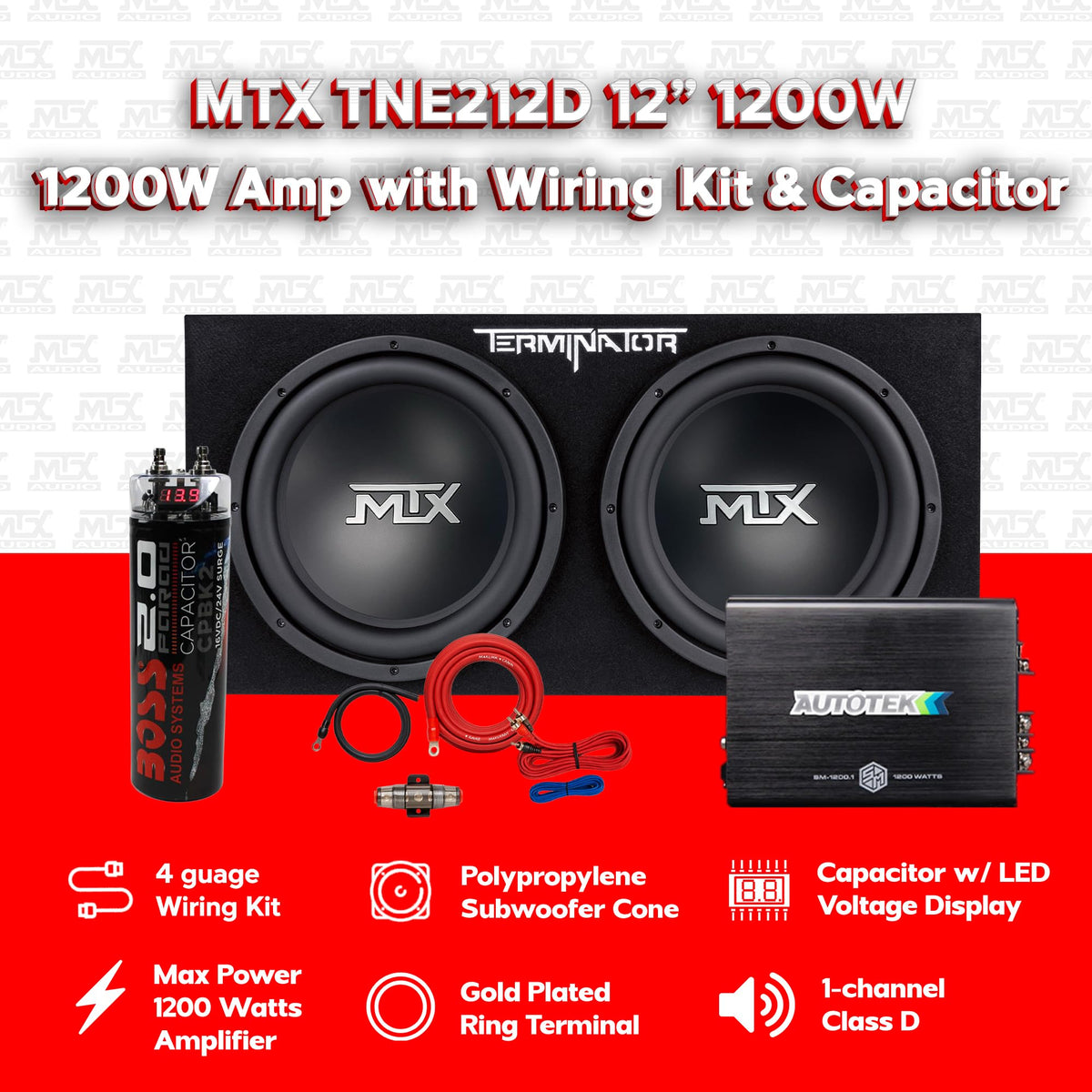 Dual 12" Subwoofer Box, Mono Amp, & Wiring Kit R19276
