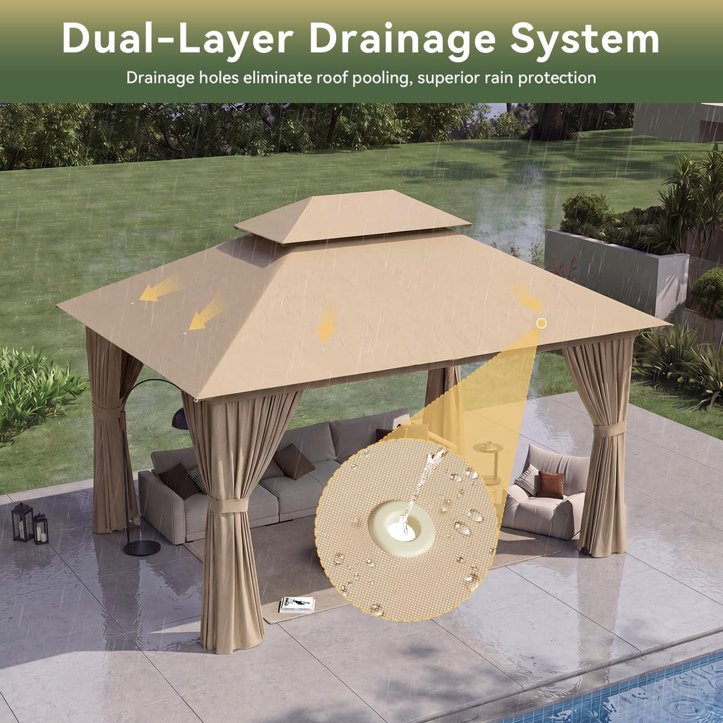 12'x10' Beige Metal Gazebo S1426