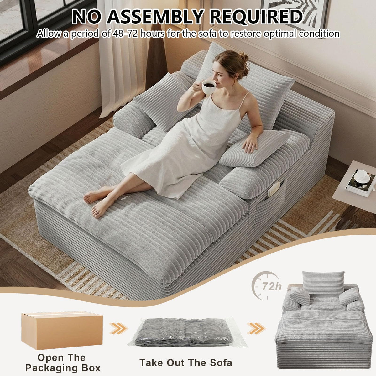 67" Oversized Corduroy Chaise Lounge B880