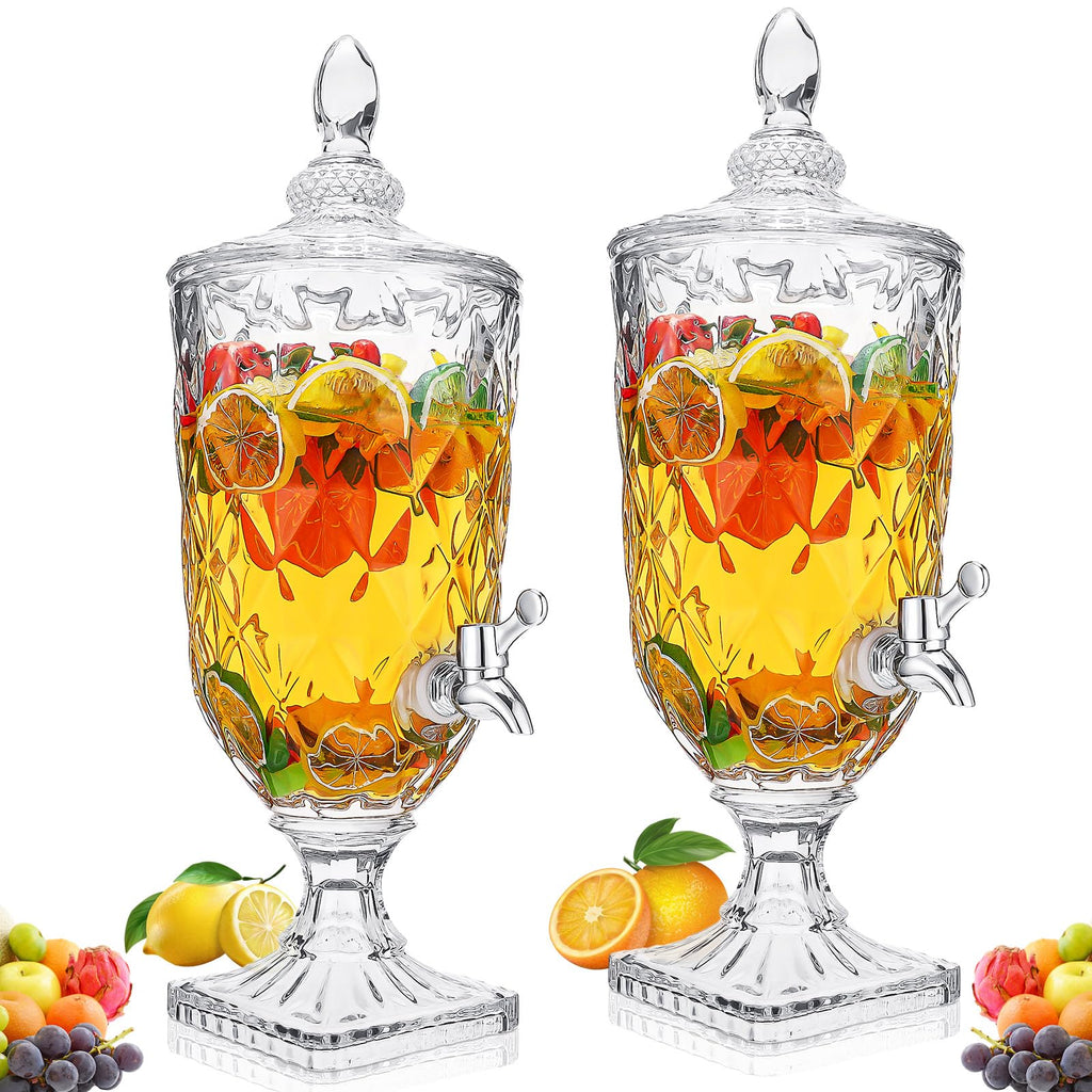 2 Pcs 0.8 Gallon Glass Beverage Dispenser with Stand and Spigot K760438
