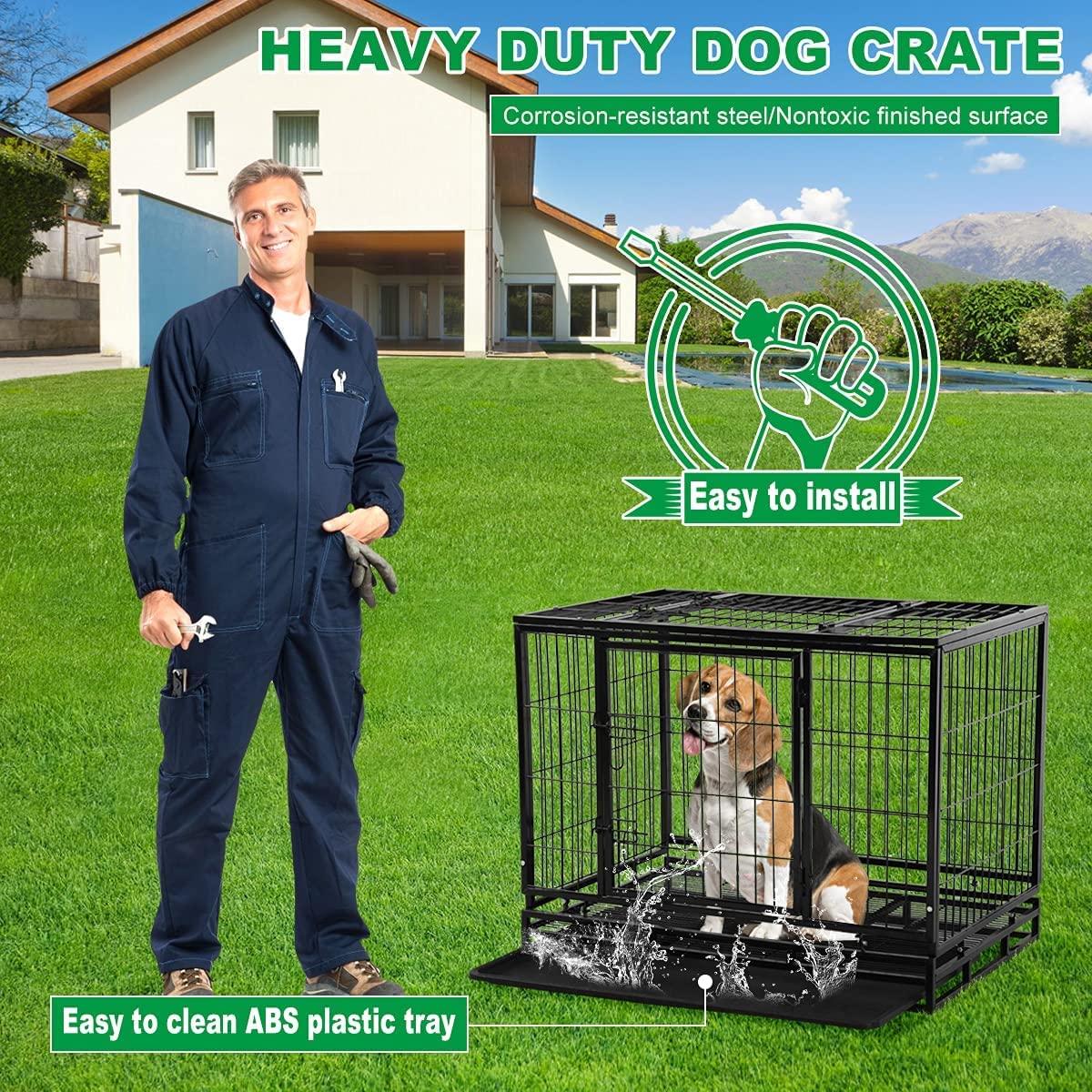 48 inch XXL Heavy Duty Dog Kennel with Wheels E893
