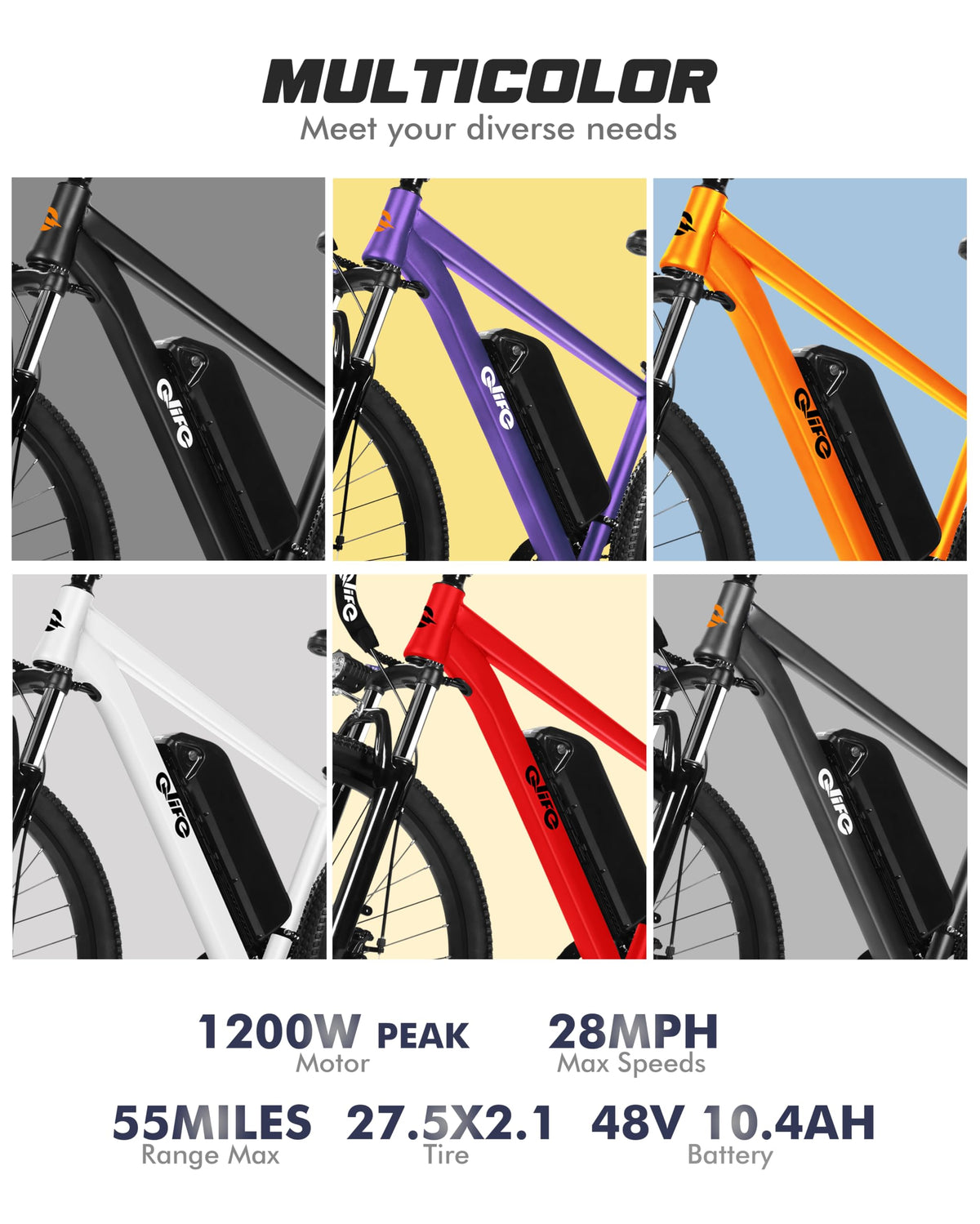21-Speed 1200W Electric Bike with 48V 10.4Ah Removable Battery U40975
