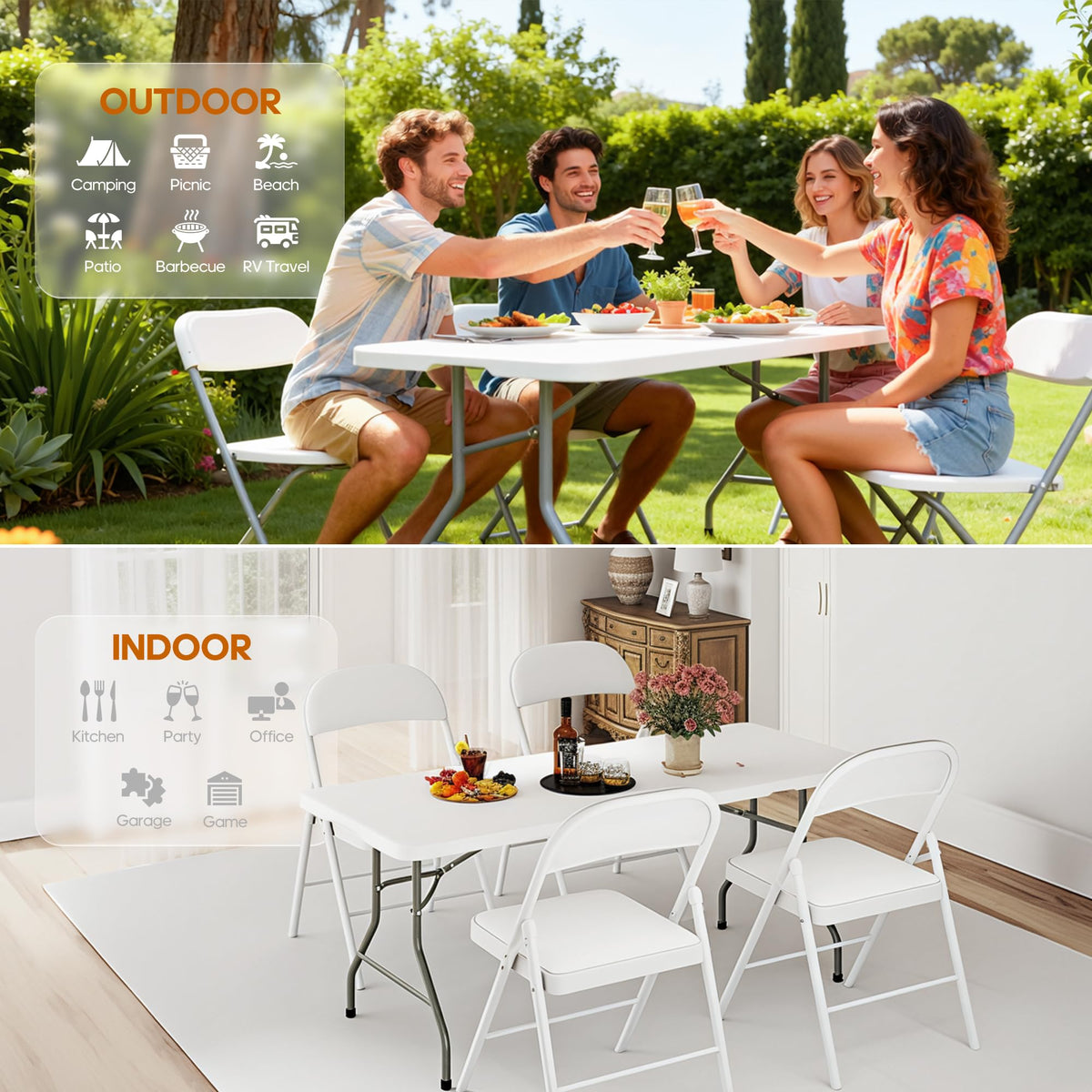 6ft Heavy Duty Folding Table White H517