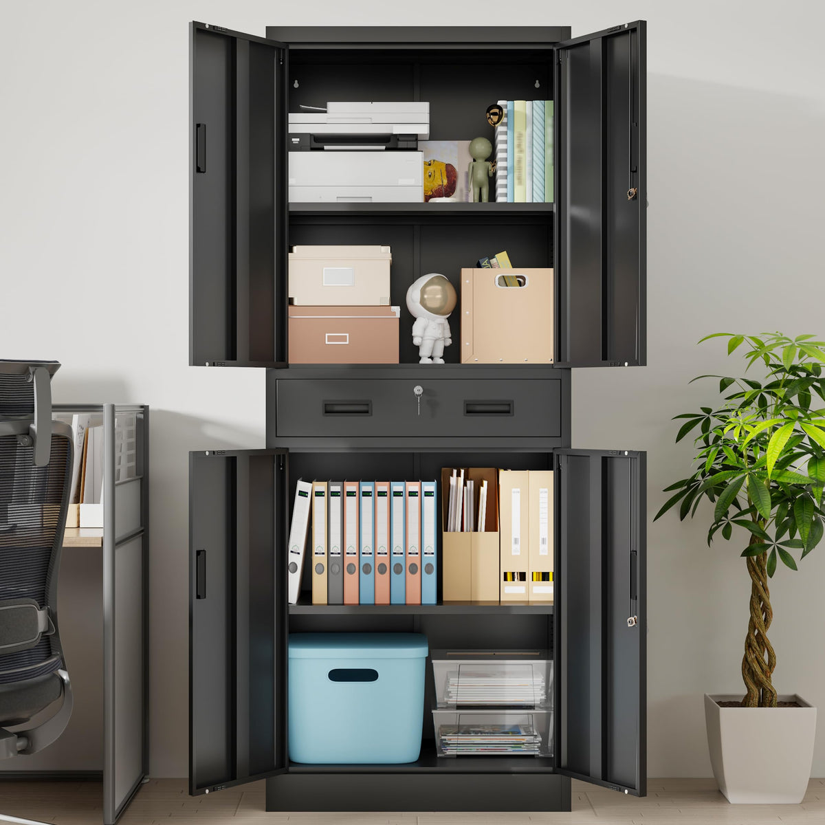 Metal Locking Storage Cabinet with Adjustable Shelves and 1 Drawer N536764