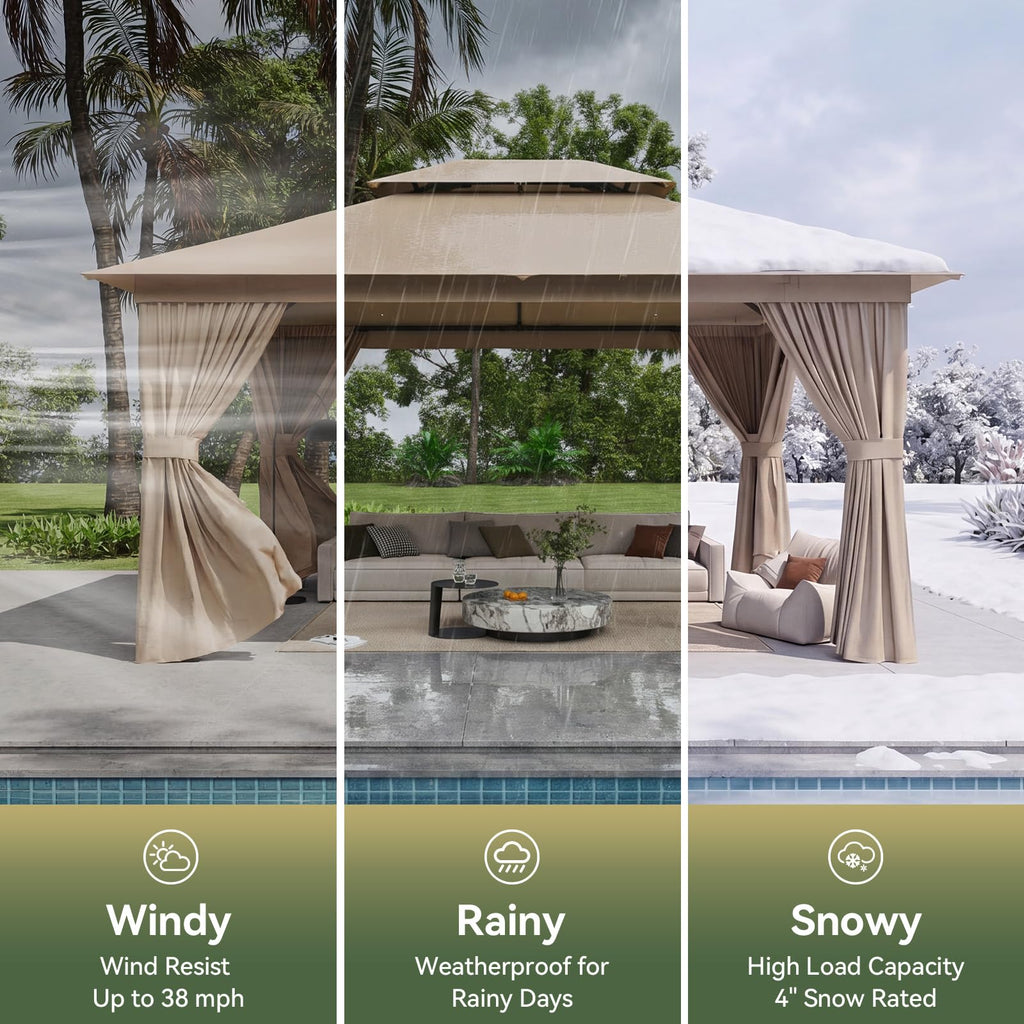 12'x10' Beige Metal Gazebo S1426