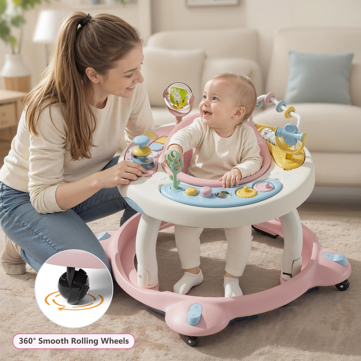 Foldable Baby Walker with Wheels and Rotating Seat P14568