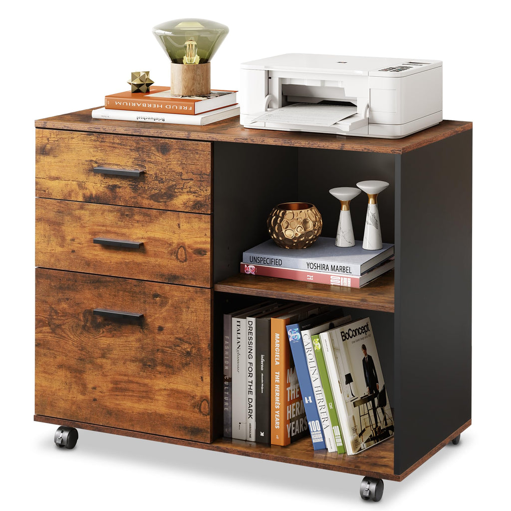 3 Drawer Wood File Cabinet with Storage Shelf C340
