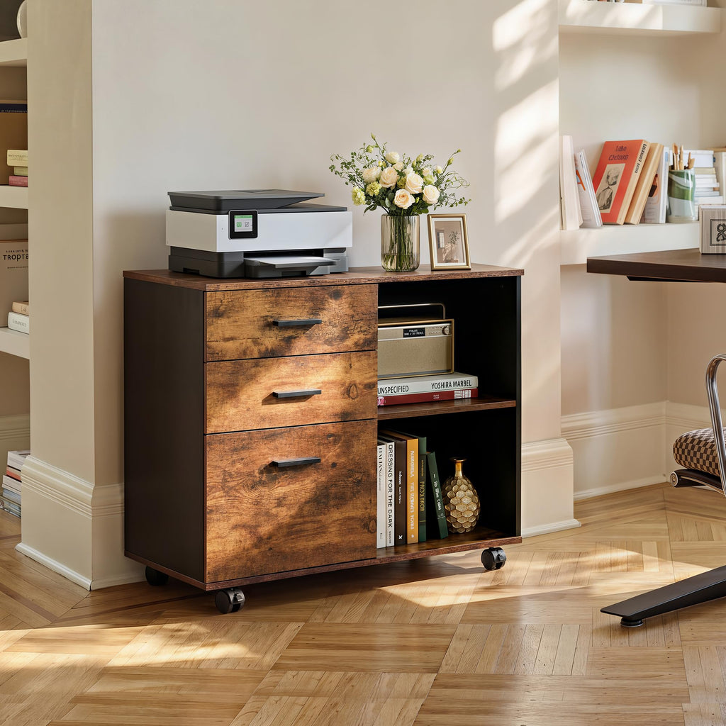 3 Drawer Wood File Cabinet with Storage Shelf C340