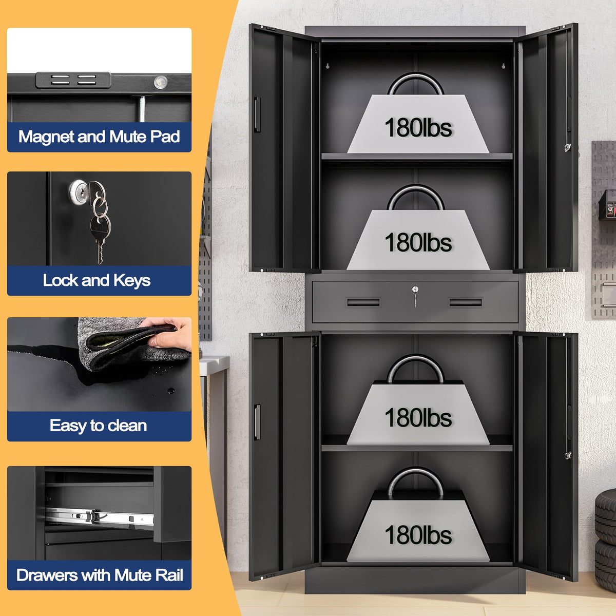 Metal Locking Storage Cabinet with Adjustable Shelves and 1 Drawer N536764