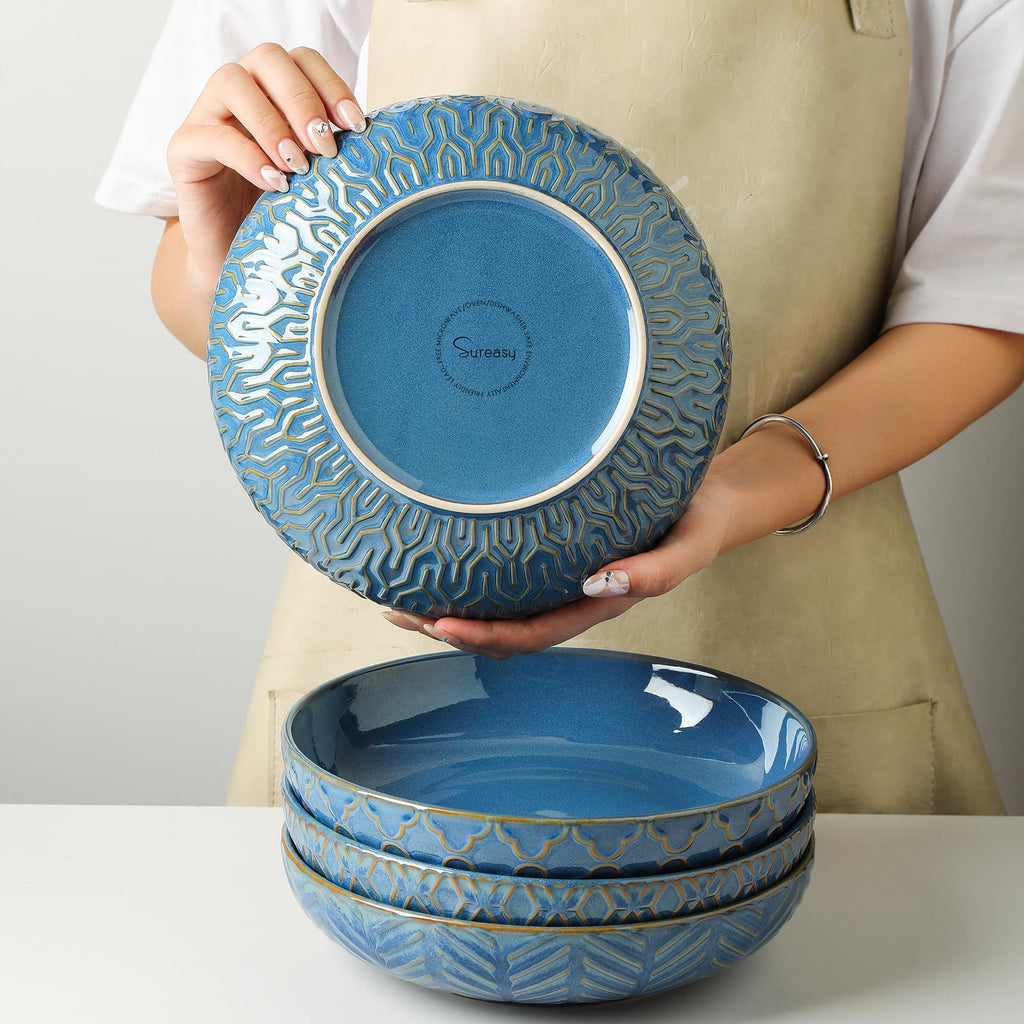 Blue 30oz Embossed Pasta Bowls Set of 4 F346761