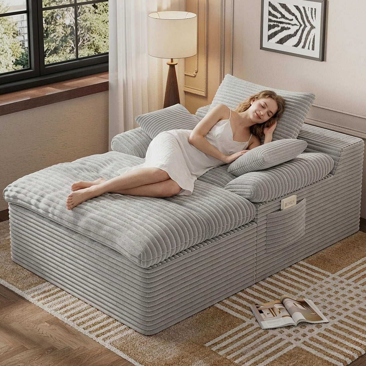 67" Oversized Corduroy Chaise Lounge B880