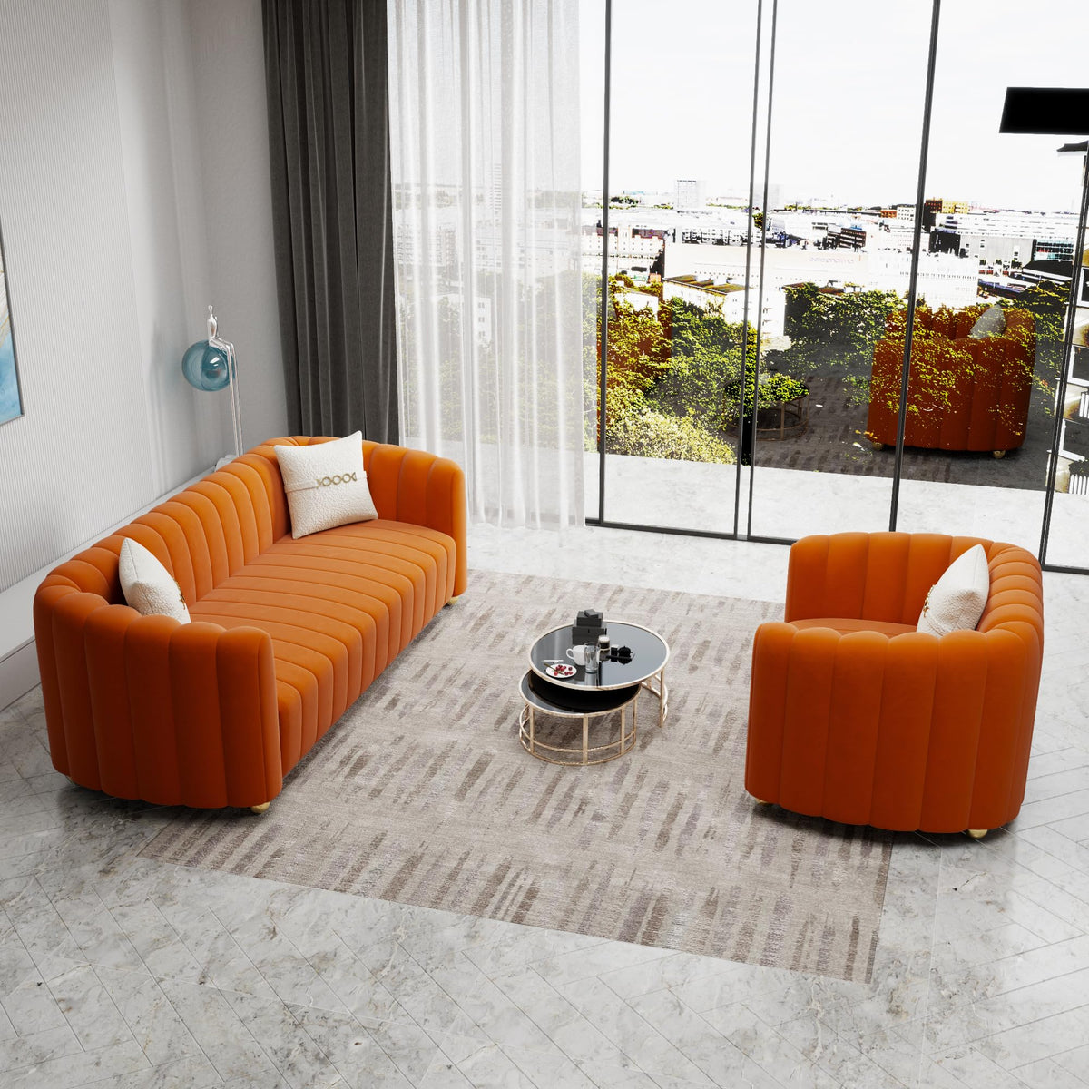 Orange Velvet 2-Piece Sofa B164632