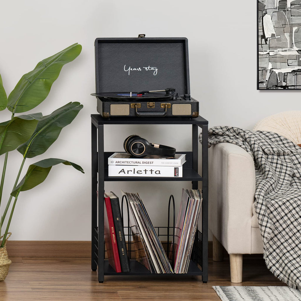 Black 3 Tier End Table with Storage Shelf V584