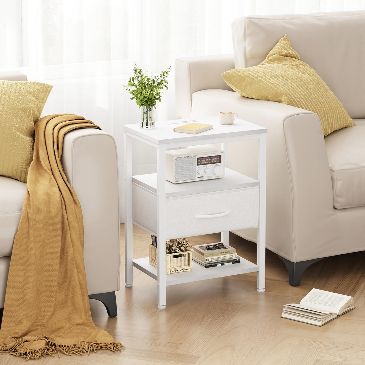 Nightstand with Charging Station, Fabric Drawers G242