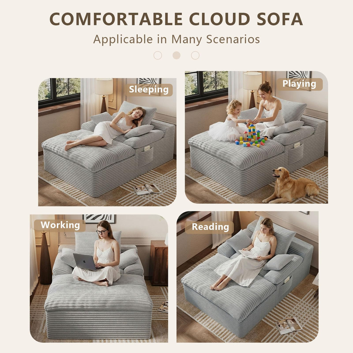 67" Oversized Corduroy Chaise Lounge B880