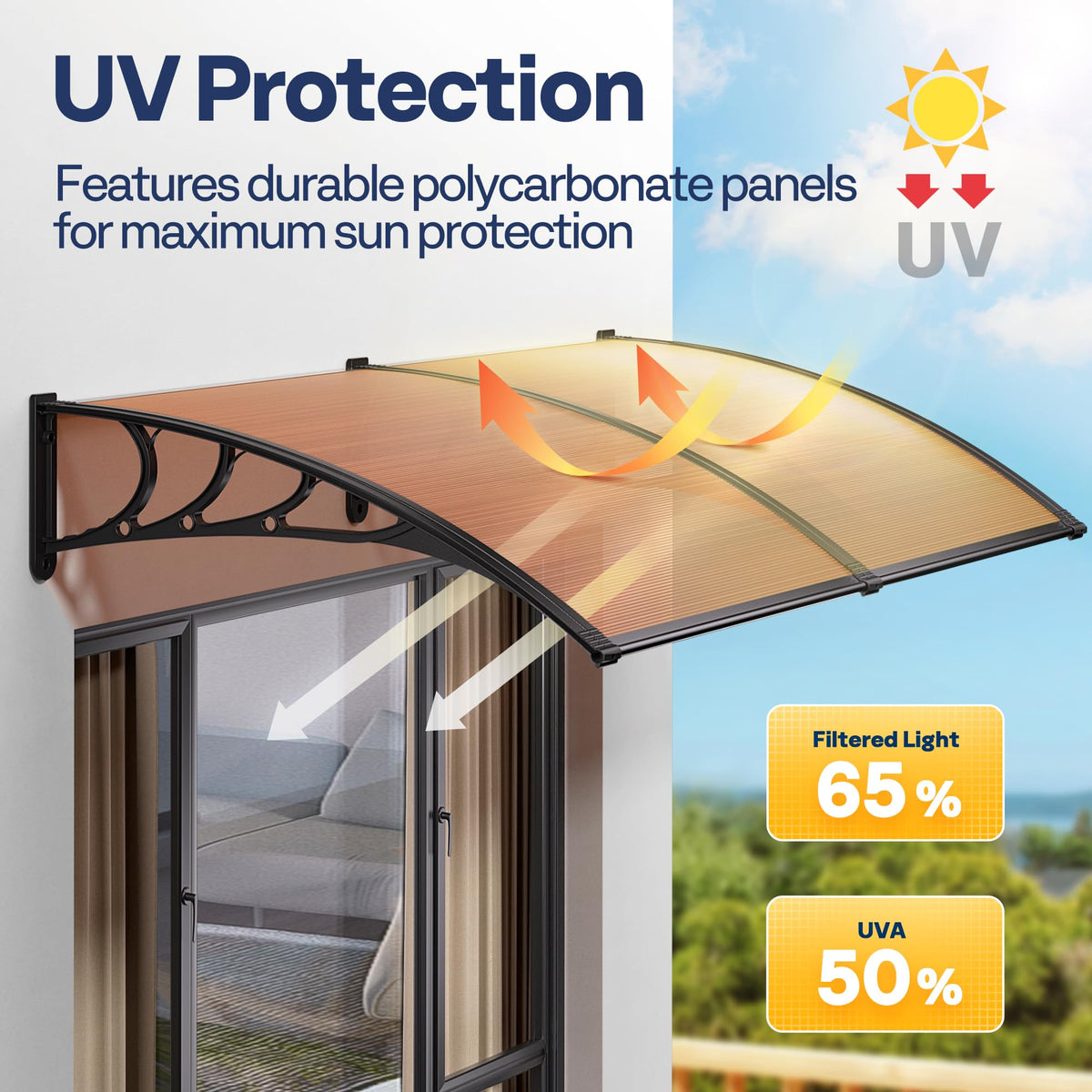 Brown Polycarbonate Window Door Awning 38 Inch x 78 Inch T94058