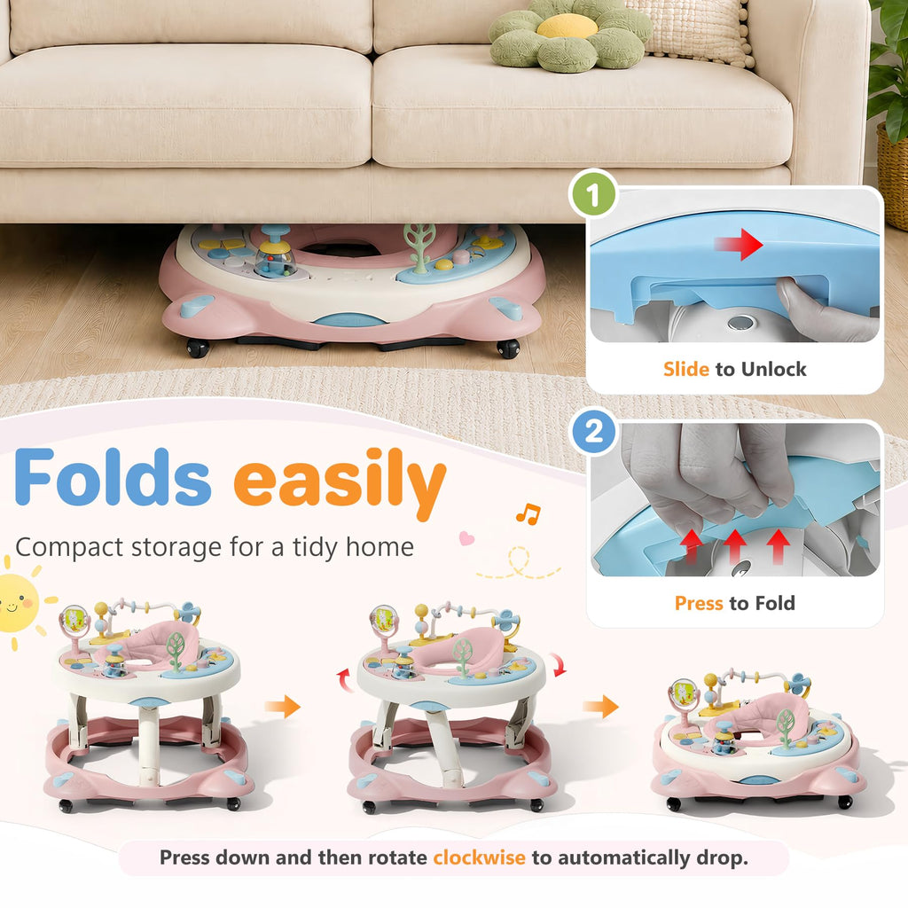 Foldable Baby Walker with Wheels and Rotating Seat P14568