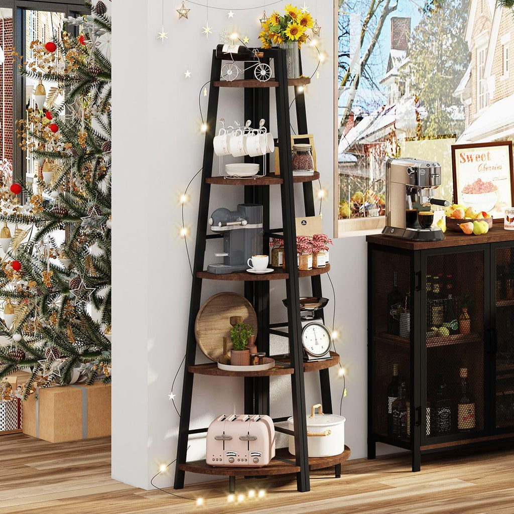 5-Tier Black Metal Wood Corner Bookshelf M677