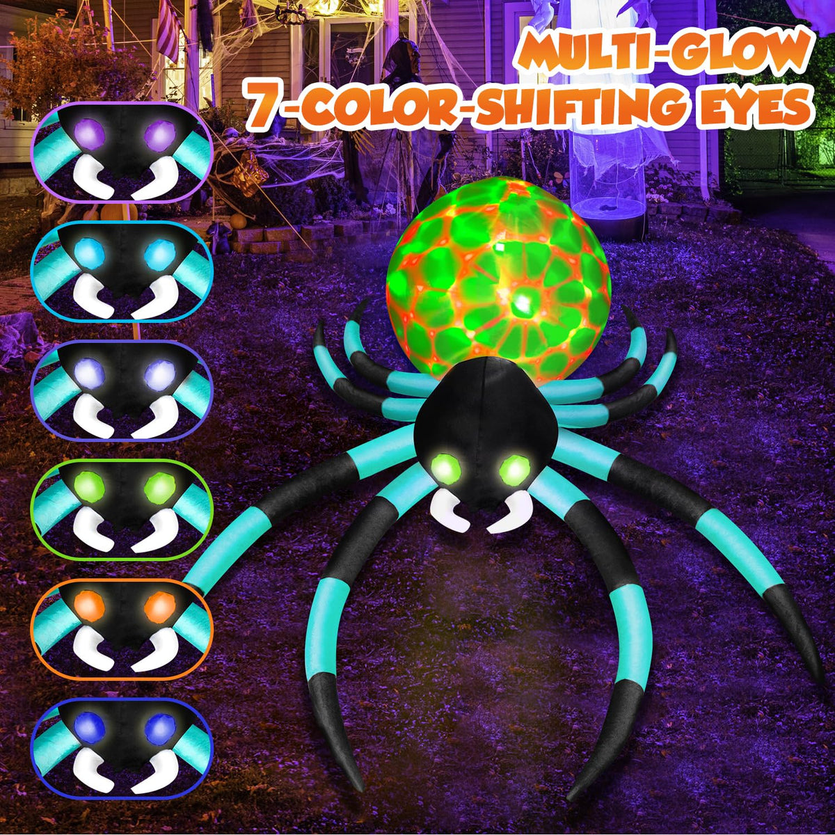 12Ft Halloween Inflatable Spider with 7-Color-Shifting Eyes E31382