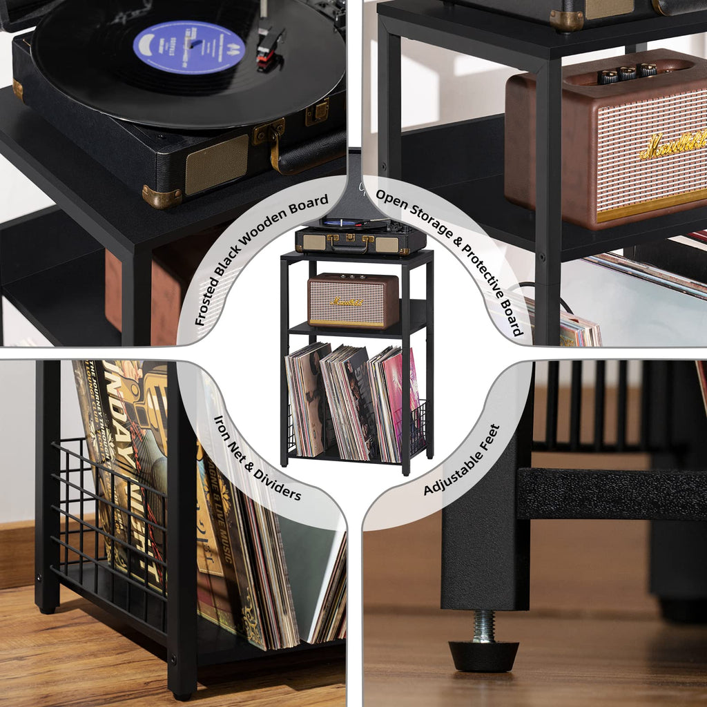 Black 3 Tier End Table with Storage Shelf V584
