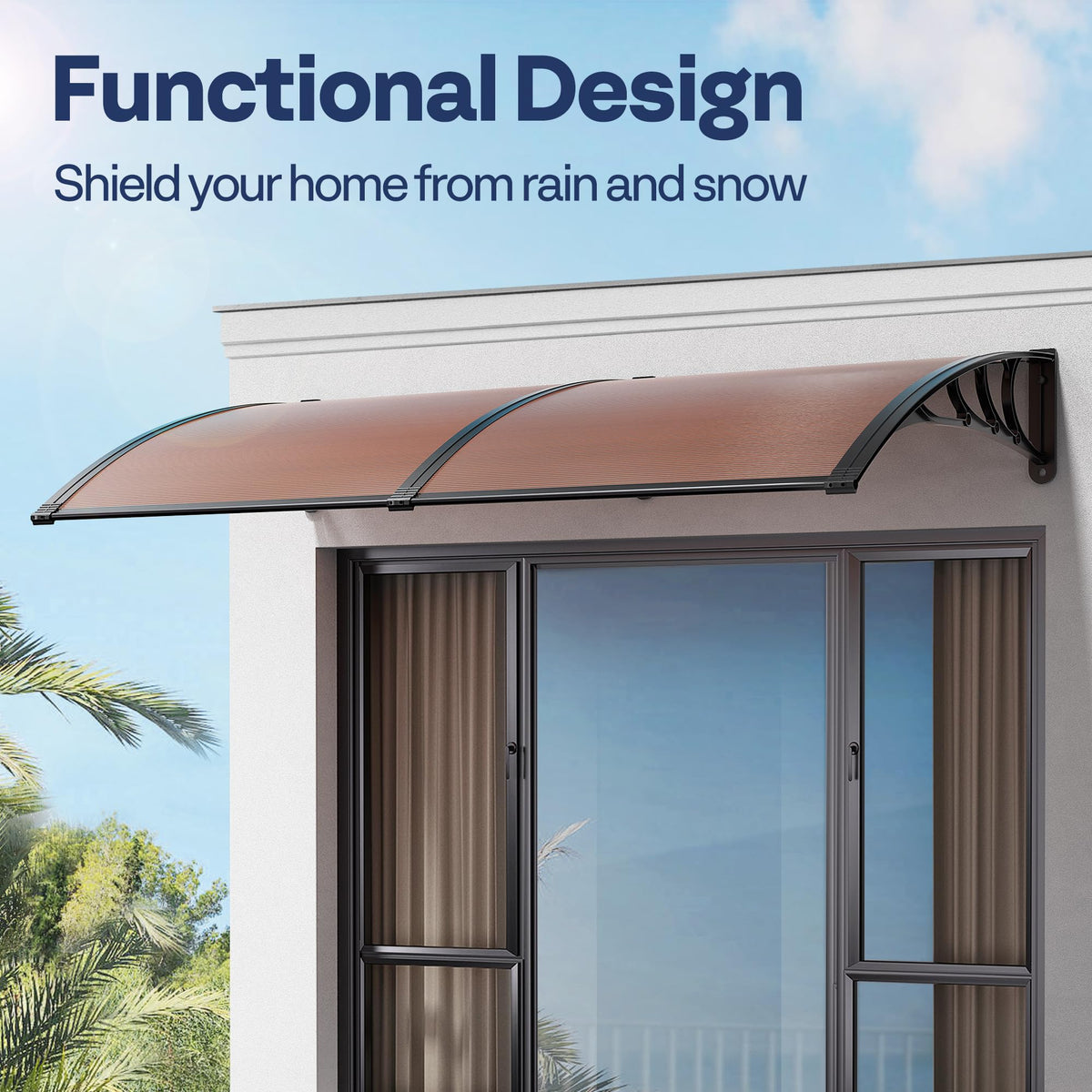 Brown Polycarbonate Window Door Awning 38 Inch x 78 Inch T94058
