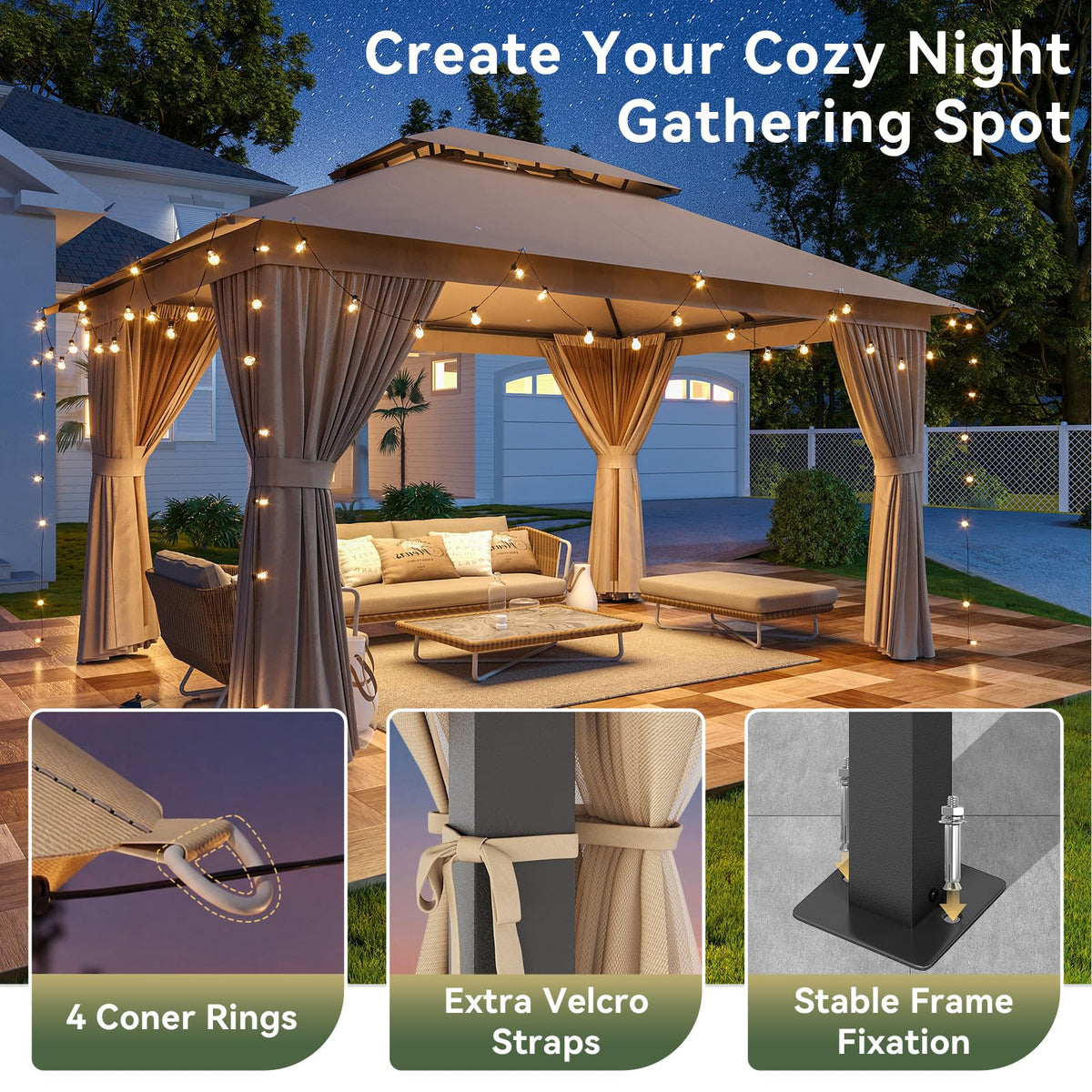 12'x10' Beige Metal Gazebo S1426