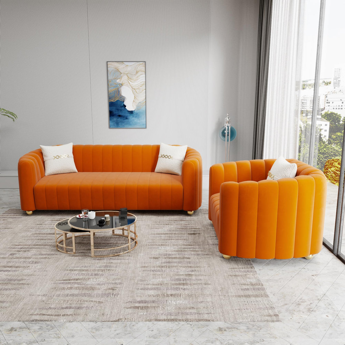 Orange Velvet 2-Piece Sofa B164632