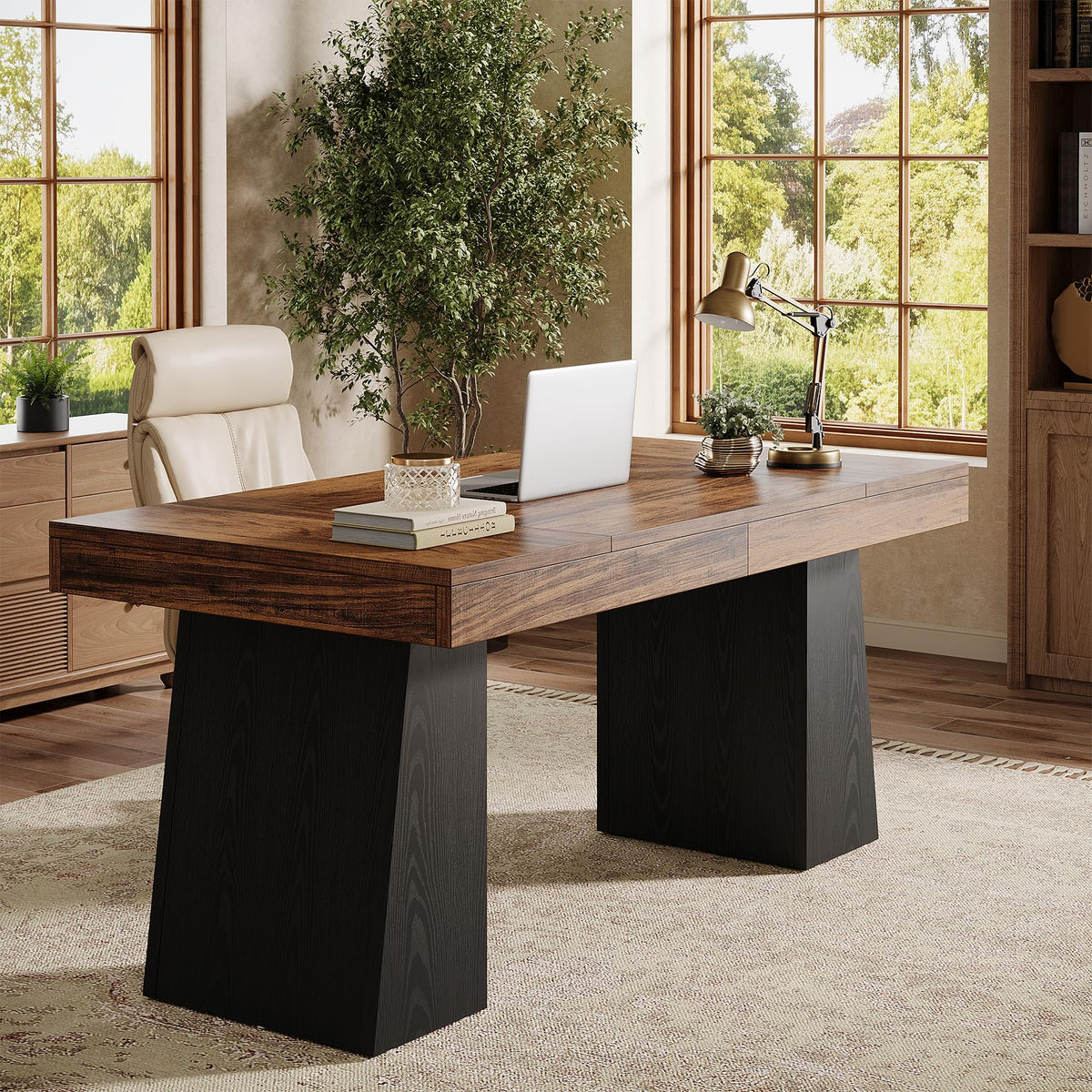 55" Wooden Office Desk with Double Pedestal X7441
